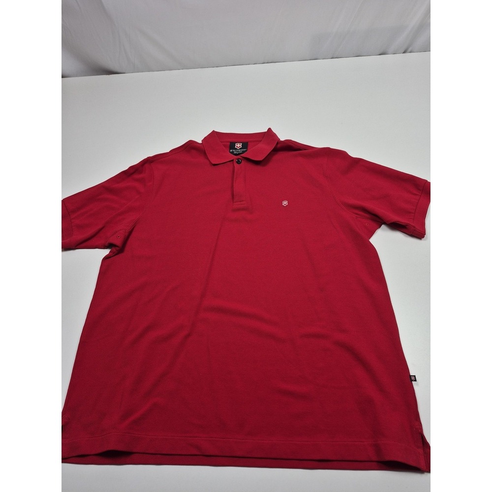 Victorinox Polo Shirt Mens Large Red 100% Cotton Knit Short Sleeve Casual Logo